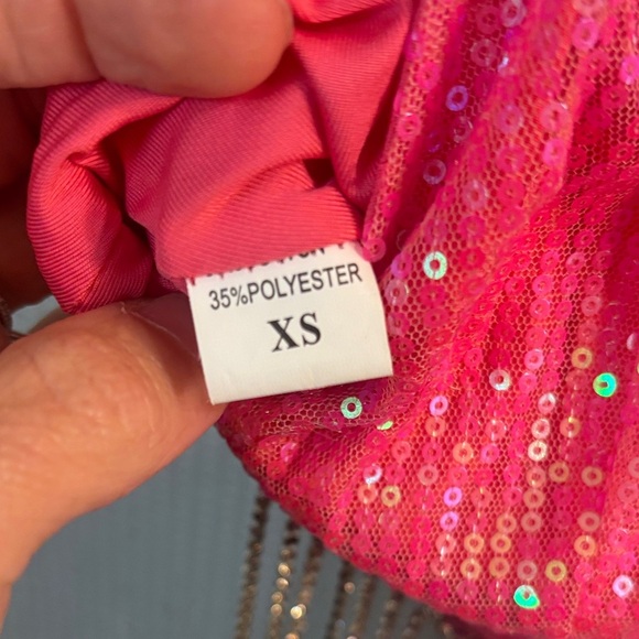 Pink Sequin Crop Top with Fringe - Picture 2 of 6